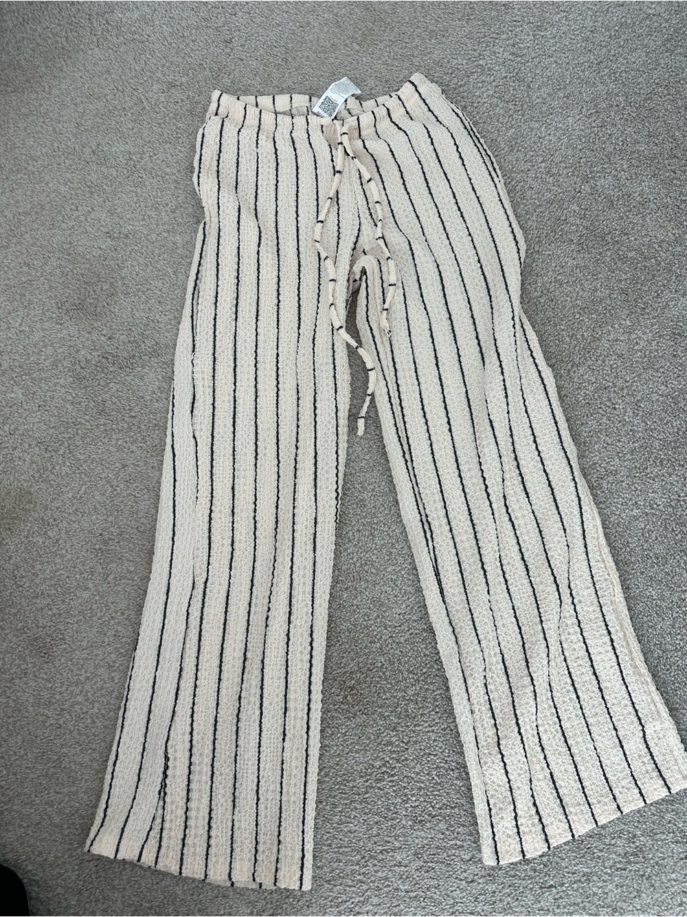 SHEIN Cream Pants with Black Vertical Stripes